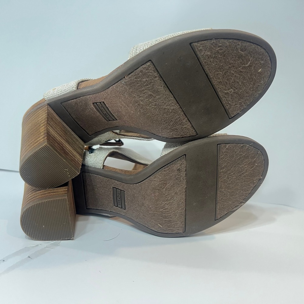 TOMS Majorca Cream Canvas 3" Block Heel Cut-Out Sandals Booties Size 9 - Picture 5 of 6